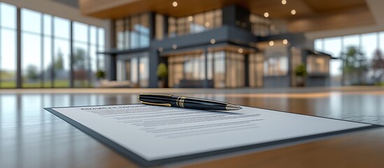 Luxury Real Estate Contract Signing: A Pen Awaits on a Document in a Modern Home