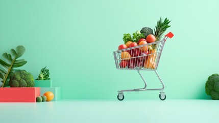 A close up shot of a shopping cart filled with groceries, symbolizing consumer spending habits and market trends.