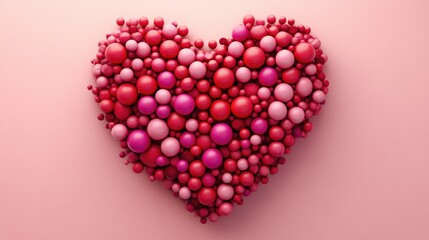 Elegant heart of multicolored spheres in red and pink tones, a creative 3D render symbolizing love and passion