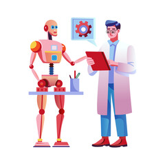 A flat illustration of doctor assistant robot 
