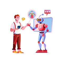 Robot chat with human, flat style illustration 
