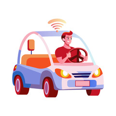 Fototapeta premium A man driving a smart car, flat style illustration