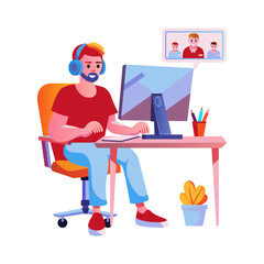 A gamer playing games on system, flat style illustration 

