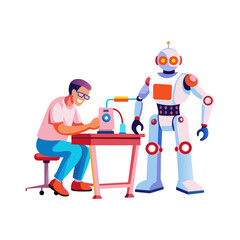 A flat illustration of robot engineer 
