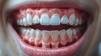 Close-up of a mouth with clear dental aligners.