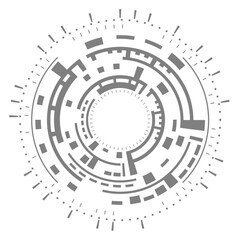 Abstract Technology Circle. A minimalist black and white circular graphic featuring a futuristic tech pattern. Use for logo, banner, poster, presentation, wallpaper, website, app, interface, science f
