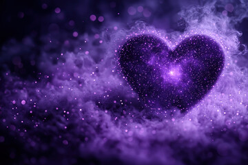Purple sparkling heart in a smoky atmosphere.