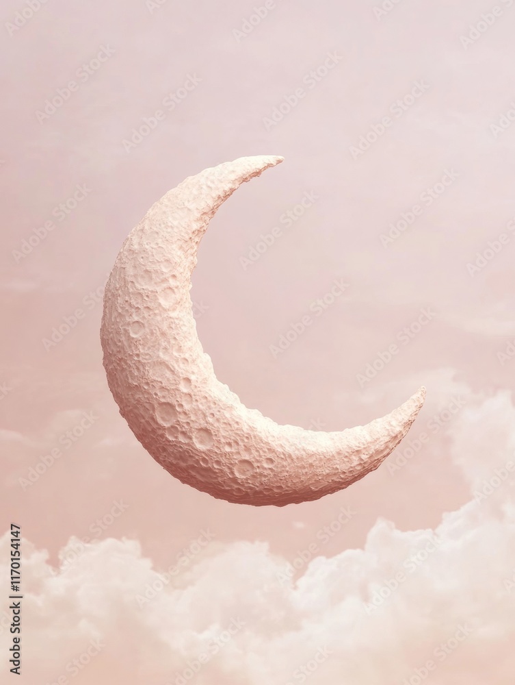 Aufkleber Surreal Crescent Moon in Pastel Sky with Soft Clouds