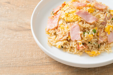 bacon ham fried rice on plate