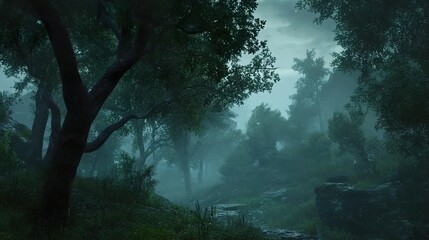 Enigmatic Forest Path: A Journey into the Misty Woods