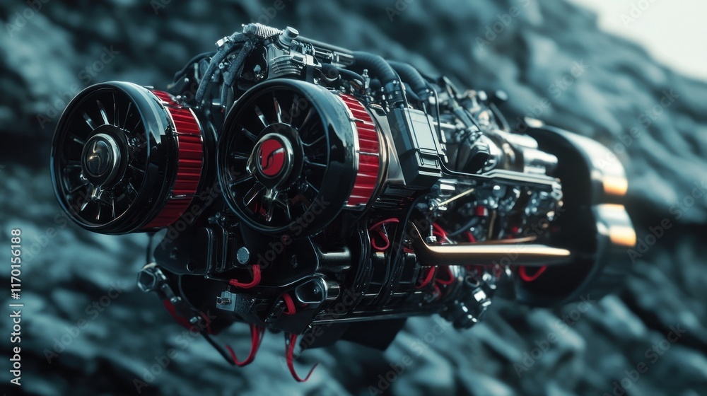 Poster a detailed depiction of a high-performance engine showcasing advanced engineering.