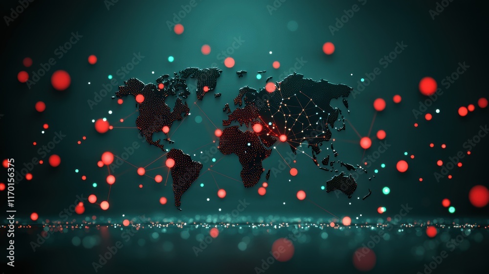 Poster a network map with highlighted nodes representing potential vulnerabilities, showcasing ai ability t