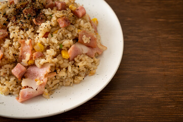 fried rice with bacon ham and black peppers