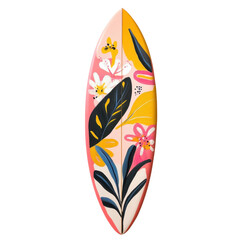 Colorful Surfboard with Floral Design and Tropical Vibe