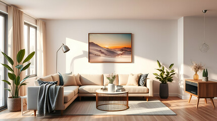 Fototapeta premium High-resolution stock photo Home & Decor mockup, commercial quality. Warm golden hour light, vibrant complementary colors, contrasting balanced tones, soft light, sunrisesunset aesthetic