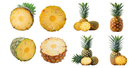Fresh Pineapple Collection on Transparent Background