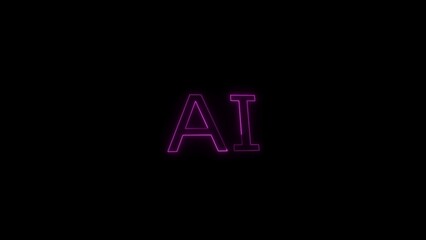 Artificial intelligence glowing text illustration background.High technology neon abstract AI text isolated on black background.