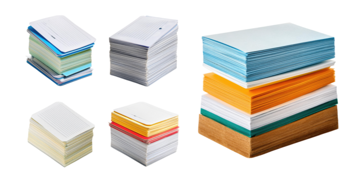 Colorful Stack of Note Cards on Transparent Background
