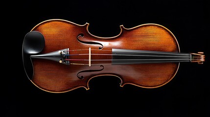 Fototapeta premium Brown violin closeup on black backdrop.