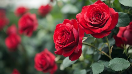 Beautiful red roses Flower wall Close-up of huge red roses Valentines day present Love and passion Floral design Summer and springPlace for tex