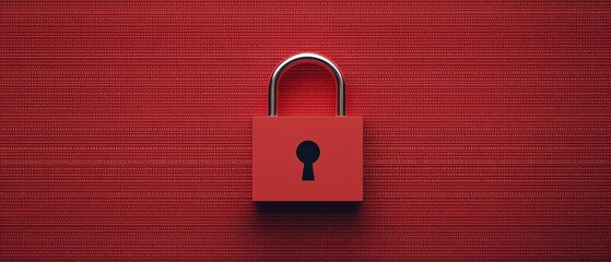 A red padlock with a keyhole sits centered on a textured red background, symbolizing security and protection.