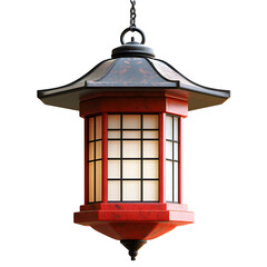 Red Japanese Hanging Lantern on Transparent Background