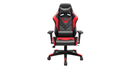 A modern ergonomic gamer chair with a high backrest isolated on a transparent background