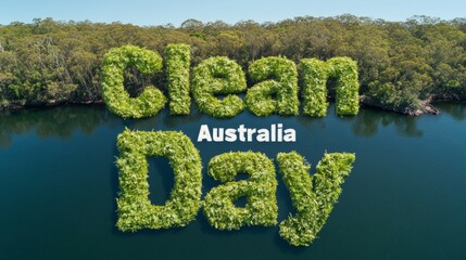Aerial View of Eco-Friendly Clean Australia Day Message Formed by Lush Greenery