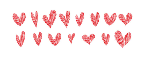 Vector hand-drawn Hearts Shapes Icons set on white background.