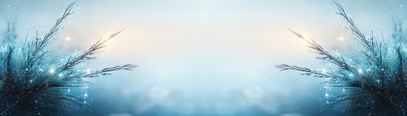 Obraz premium Serene winter landscape, snowkissed grass against a tranquil blue sky backdrop