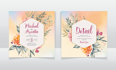 social media instagram influencer account quote post template with Beautiful wedding invitation card with leaf decoration