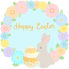 イースターエッグとうさぎと花のイラストフレーム
