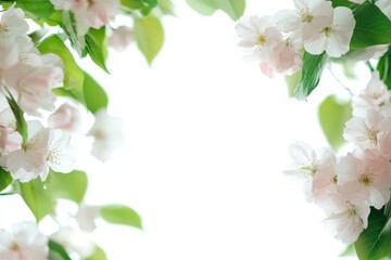 Delicate pink blossoms frame a white background. (1)