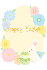 イースターエッグとうさぎと花のイラストフレーム