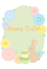 イースターエッグとうさぎと花のイラストフレーム