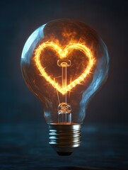 A glowing light bulb shaped like a heart.