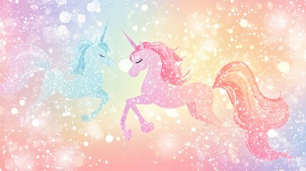 Cute abstract multicolor pastel pink glitter sparkle background for happy birthday party invite princess little girl rainbow fun girly unicorn pony kid pattern multi color children mermaid border