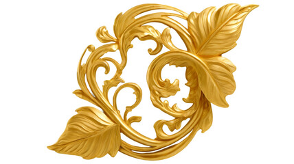 A golden decorative ornament with detailed patterns, cut out on a transparent background