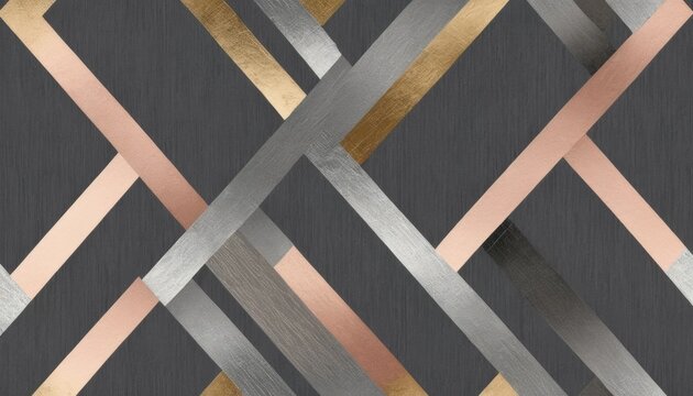 Geometric Abstract Background: Intersecting Metallic Stripes in Gold, Silver, and Rose Gold