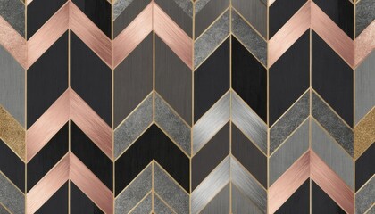 Elegant Geometric Chevron Pattern Background: Rose Gold, Gray, and Black Art Deco Design