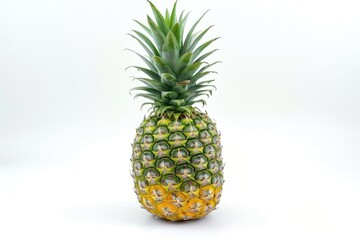 Single whole pineapple isolated on white background with clipping path.