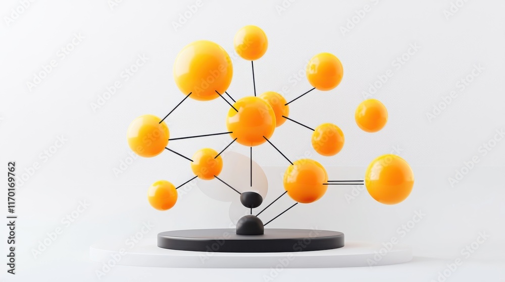Poster abstract 3d icons showing a hierarchy chart with connected nodes, symbolizing business structure.