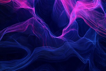 Abstract flowing neon pink and blue wave pattern.
