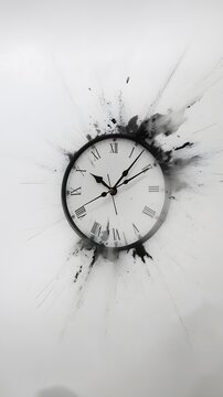Classic frozen in time wall clock with exploding ink effect