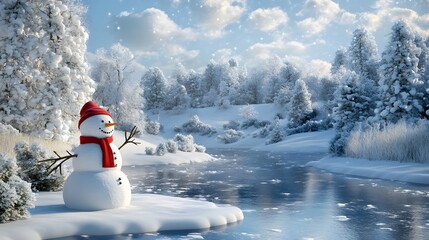 Obraz premium Snowman In A Snowy Winter Wonderland Scene