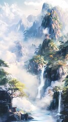 Green and white jade carving landscape painting poster background