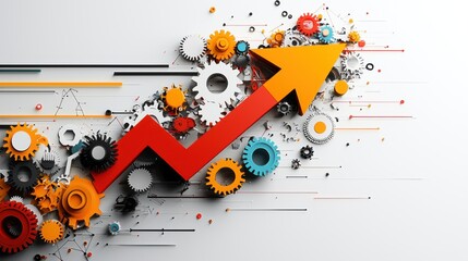 Mechanized Growth: Upward Arrow with Gears Symbolizing Automation and Transformation for Business Expansion