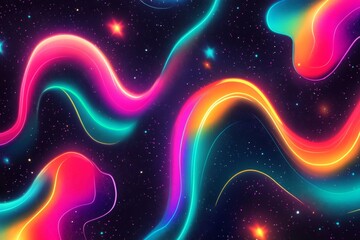 Obraz premium Vibrant neon waves flow through a starry cosmic backdrop.