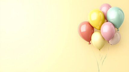 Pastel Balloons Float Against A Yellow Background