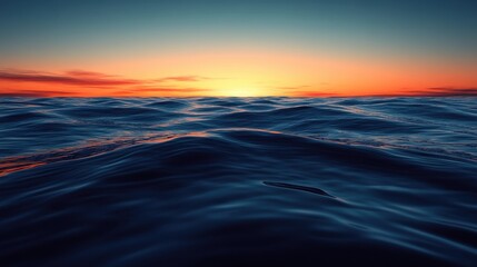 Obraz premium Serene Sunset Over Calm Ocean Waves with Vibrant Colors Reflecting on Smooth Water Surface, Creating a Peaceful and Soothing Seascape View at Dusk